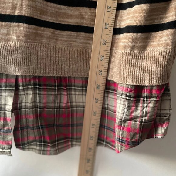 Intro. Womens Beige Long Sleeve Striped Layered Shirt With Sweater Plus Size 2X - Picture 7 of 8